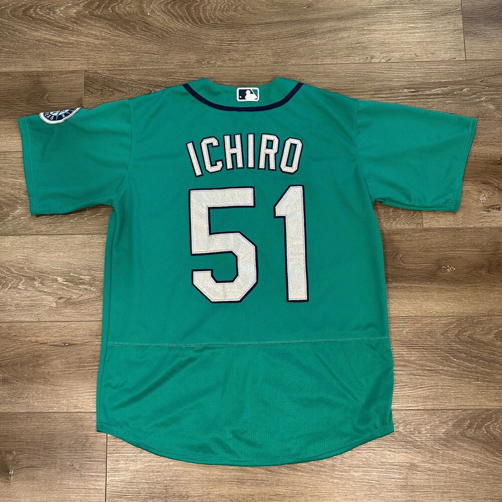 Nike Seattle Mariners Ichiro Suzuki Jersey Mens 44 Teal Excellent Stitched MLB - Picture 4 of 11